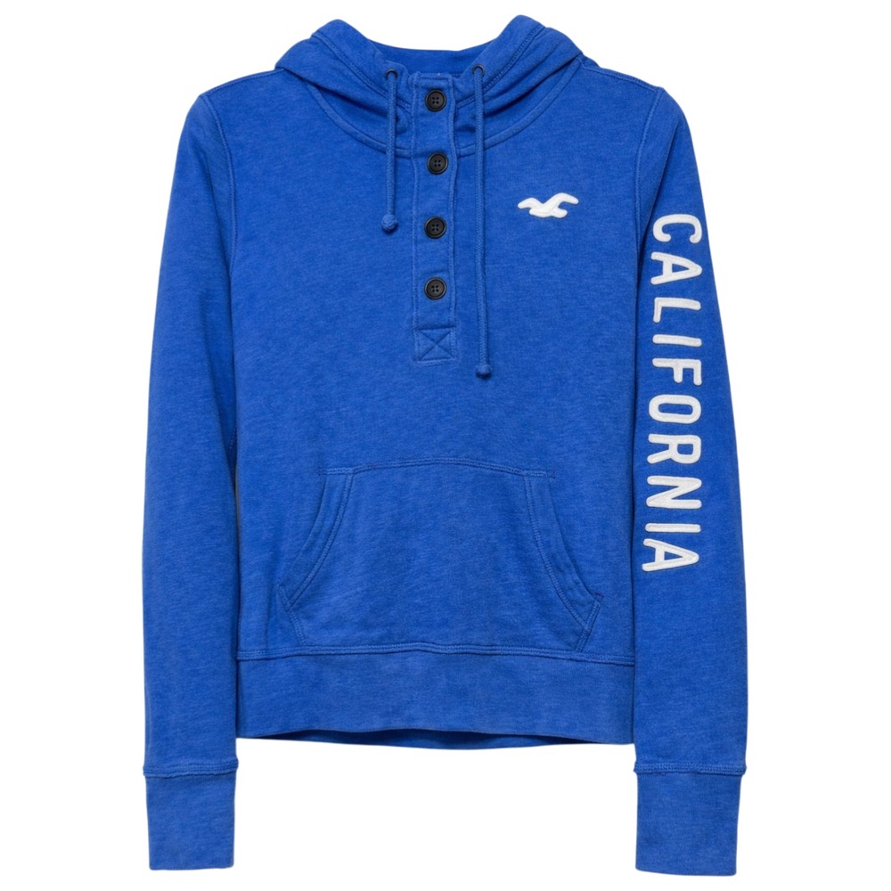 Hollister California Hoodie Womens Large Blue Henley Button Graphic Preppy Indie